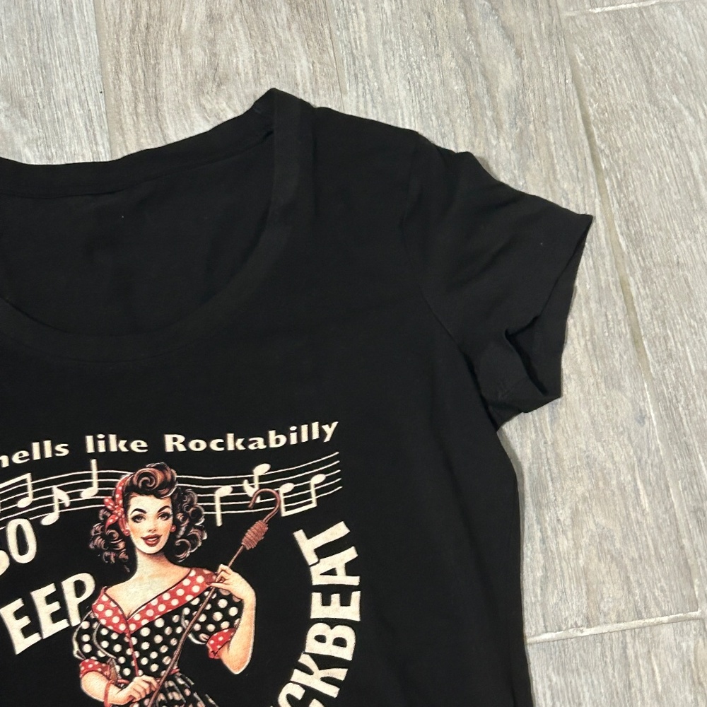 NWOT! Women's Retro Black Rockabilly Swing 50's T-Shirt - MEDIUM - Picture 5 of 6